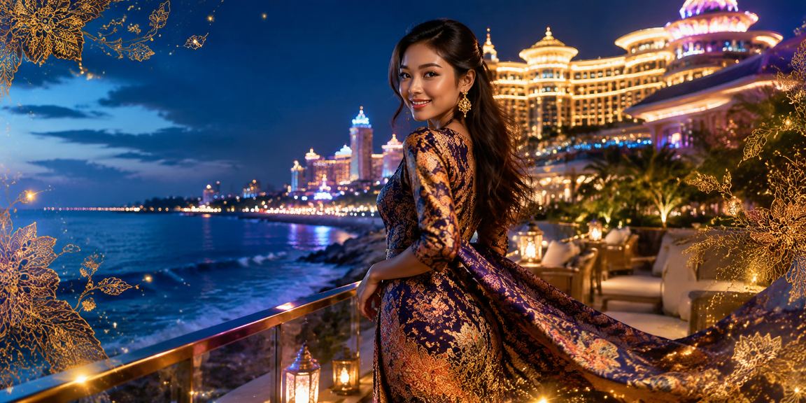Pengunjung Genting Highlands menikmati pengalaman loteri digital dengan pakaian batik